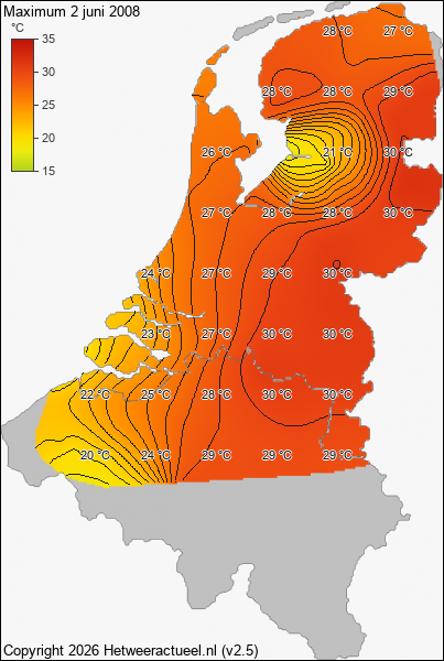 Maximum temperatuur 2 juni 2008