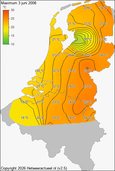 Maximum temperatuur 3 juni 2008