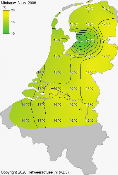 Minimum temperatuur 3 juni 2008