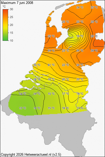 Maximum temperatuur 7 juni 2008