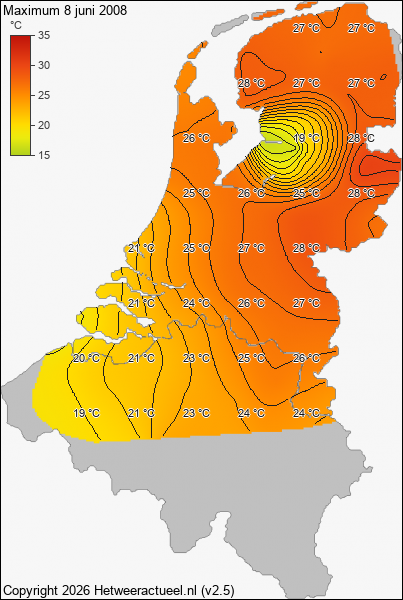 Maximum temperatuur 8 juni 2008