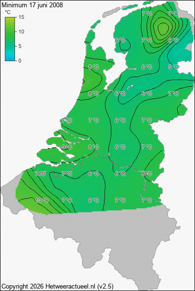 Minimum temperatuur 17 juni 2008
