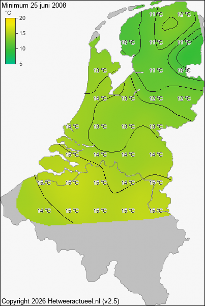 Minimum temperatuur 25 juni 2008