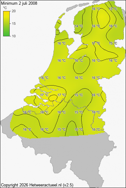 Minimum temperatuur 2 juli 2008
