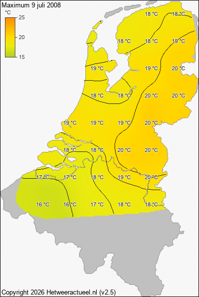 Maximum temperatuur 9 juli 2008