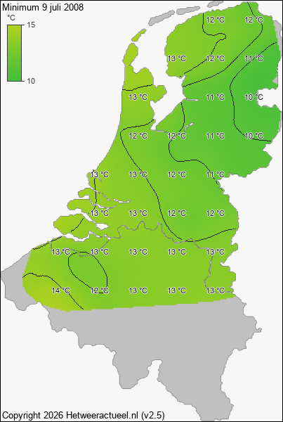 Minimum temperatuur 9 juli 2008
