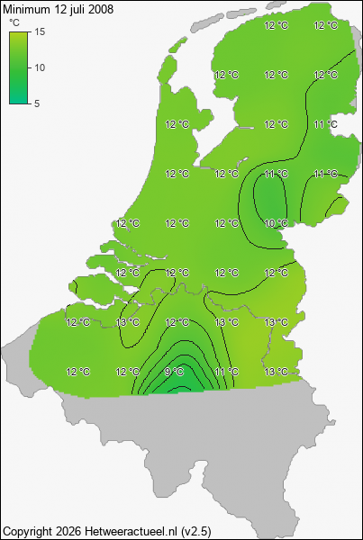 Minimum temperatuur 12 juli 2008
