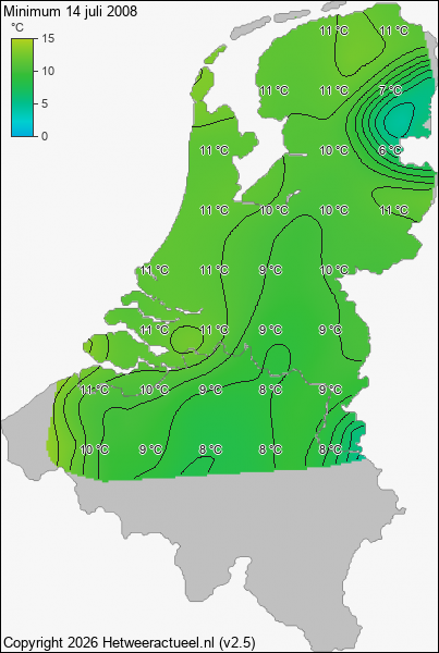 Minimum temperatuur 14 juli 2008