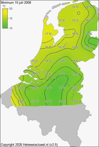 Minimum temperatuur 15 juli 2008