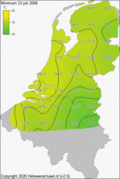 Minimum temperatuur 23 juli 2008