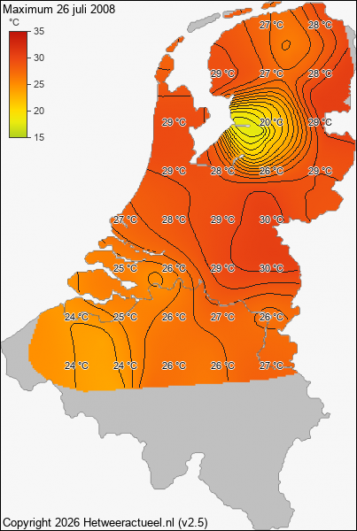 Maximum temperatuur 26 juli 2008