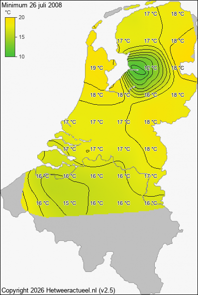Minimum temperatuur 26 juli 2008