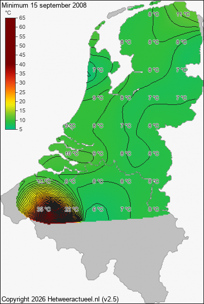 Minimum temperatuur 15 september 2008