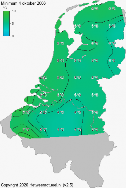Minimum temperatuur 4 oktober 2008