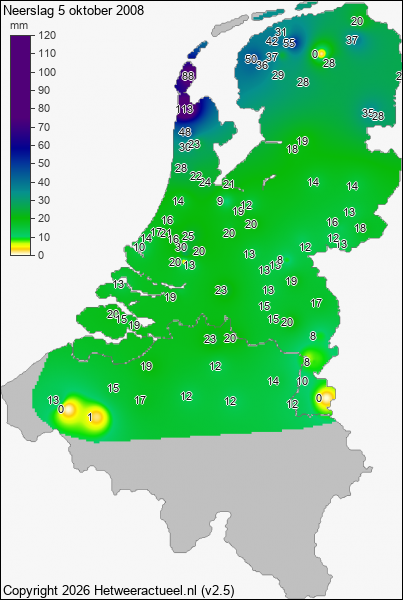 Neerslag 5 oktober 2008
