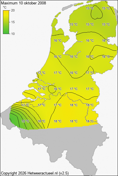 Maximum temperatuur 10 oktober 2008