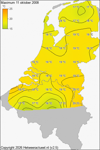 Maximum temperatuur 11 oktober 2008