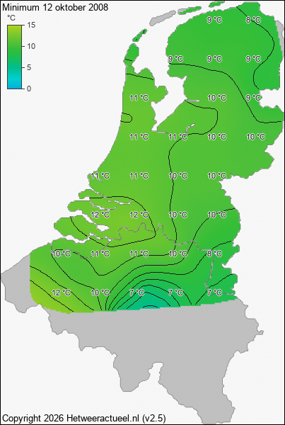 Minimum temperatuur 12 oktober 2008