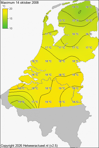 Maximum temperatuur 14 oktober 2008