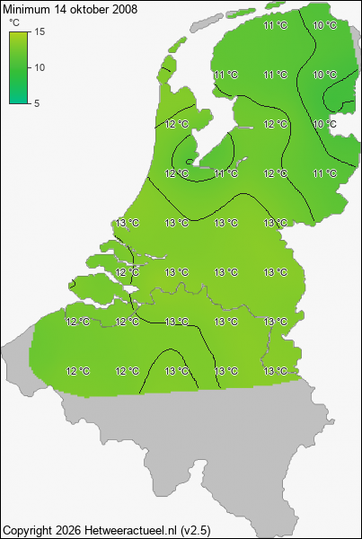 Minimum temperatuur 14 oktober 2008
