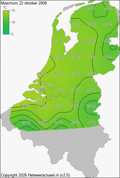 Maximum temperatuur 22 oktober 2008