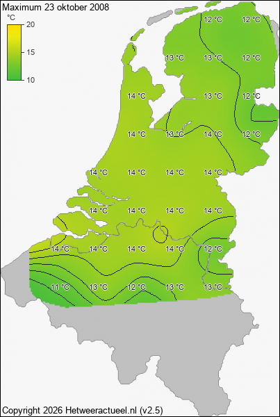 Maximum temperatuur 23 oktober 2008