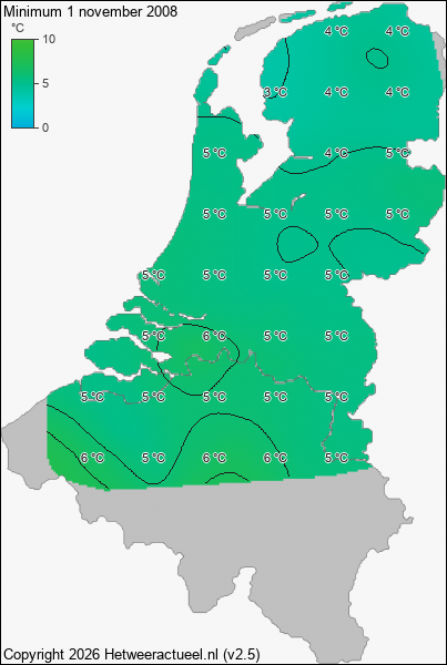 Minimum temperatuur 1 november 2008