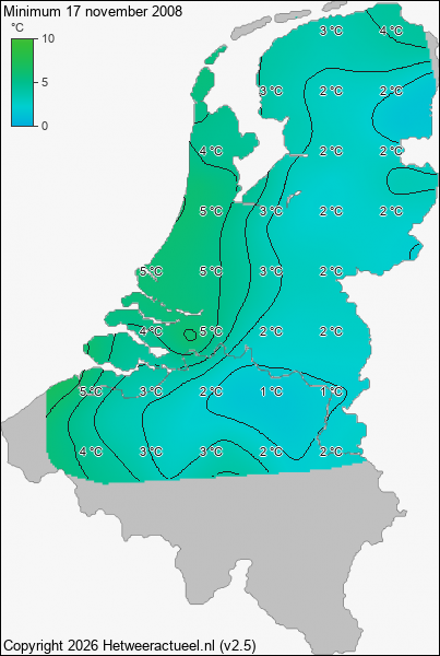 Minimum temperatuur 17 november 2008