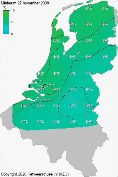 Minimum temperatuur 27 november 2008