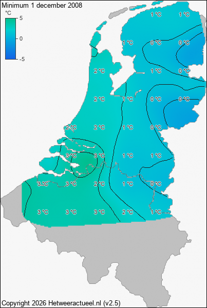 Minimum temperatuur 1 december 2008