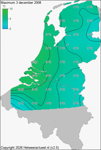 Maximum temperatuur 3 december 2008