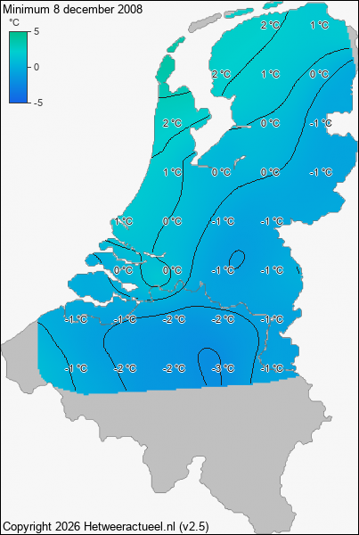 Minimum temperatuur 8 december 2008