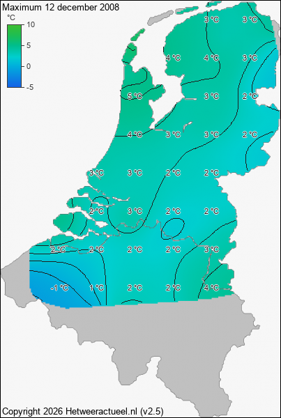 Maximum temperatuur 12 december 2008