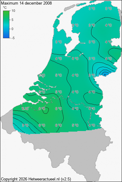 Maximum temperatuur 14 december 2008