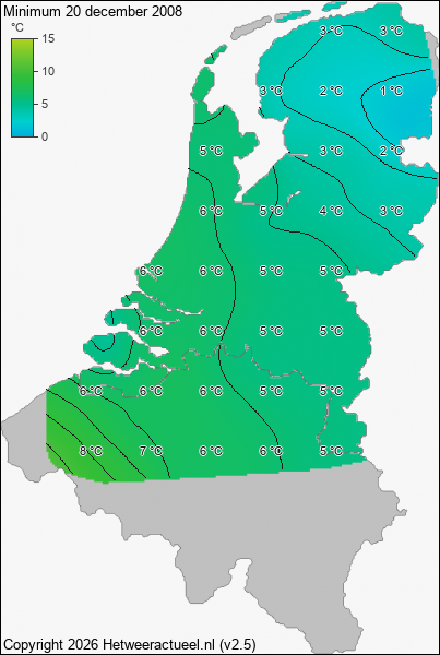 Minimum temperatuur 20 december 2008
