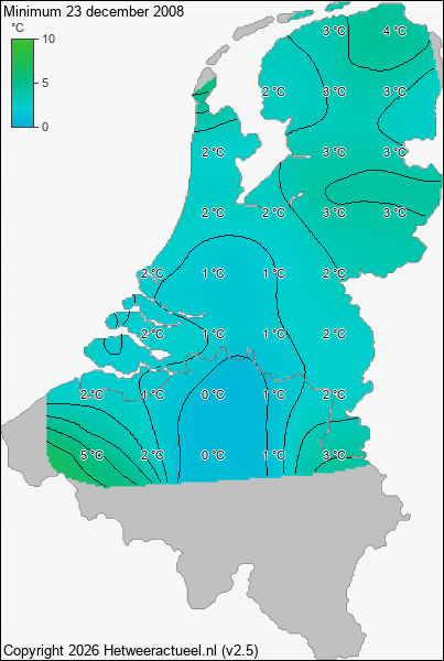 Minimum temperatuur 23 december 2008