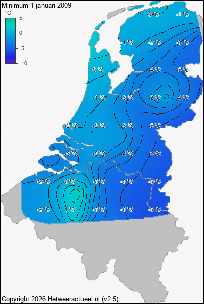 Minimum temperatuur 1 januari 2009