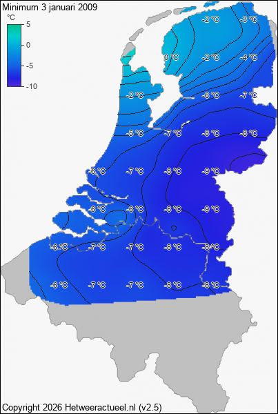 Minimum temperatuur 3 januari 2009