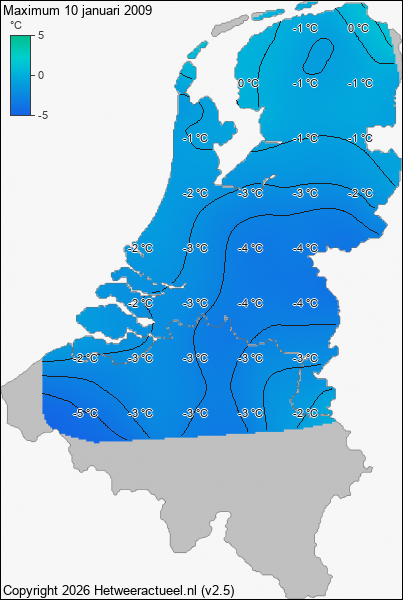 Maximum temperatuur 10 januari 2009