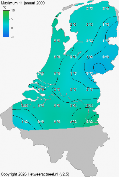 Maximum temperatuur 11 januari 2009