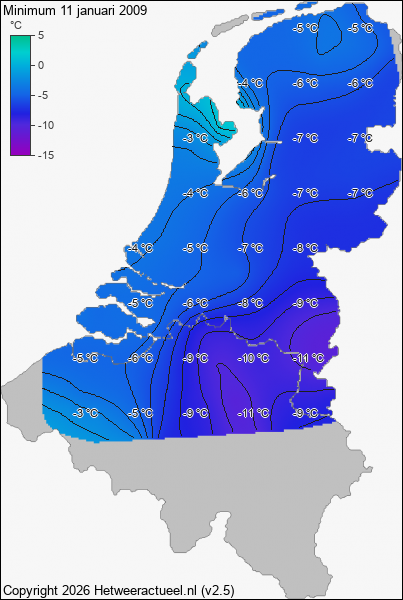 Minimum temperatuur 11 januari 2009