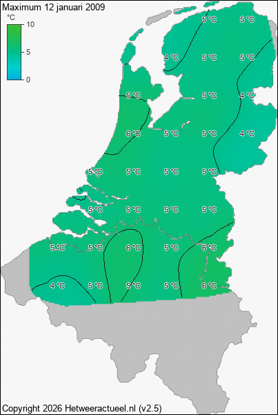 Maximum temperatuur 12 januari 2009