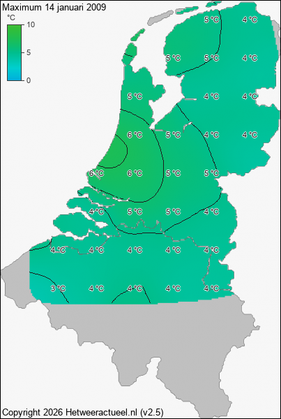 Maximum temperatuur 14 januari 2009