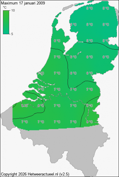 Maximum temperatuur 17 januari 2009