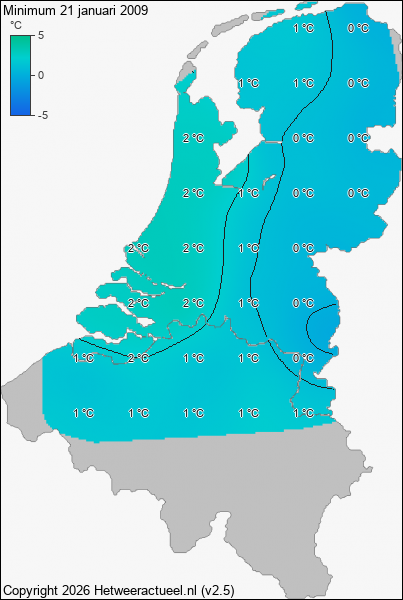 Minimum temperatuur 21 januari 2009