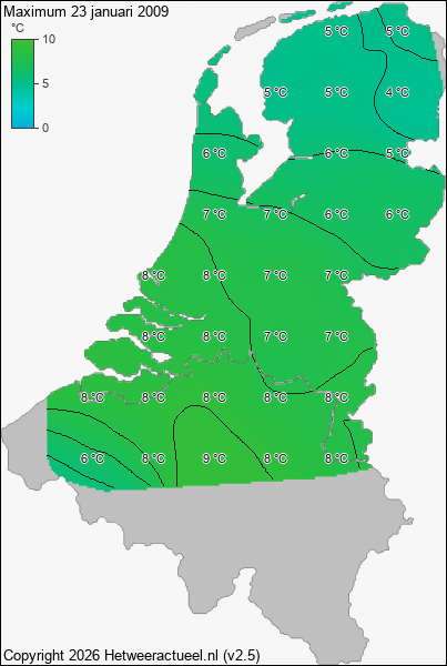 Maximum temperatuur 23 januari 2009