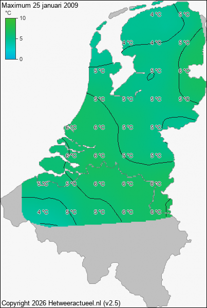 Maximum temperatuur 25 januari 2009