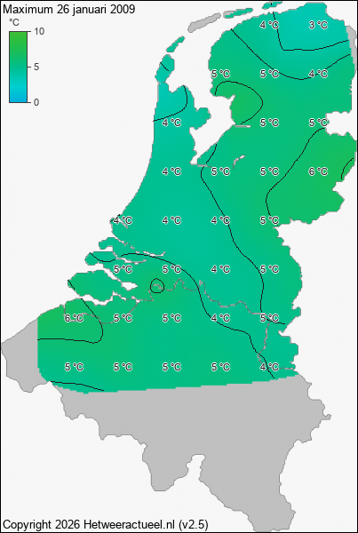 Maximum temperatuur 26 januari 2009