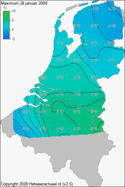 Maximum temperatuur 28 januari 2009