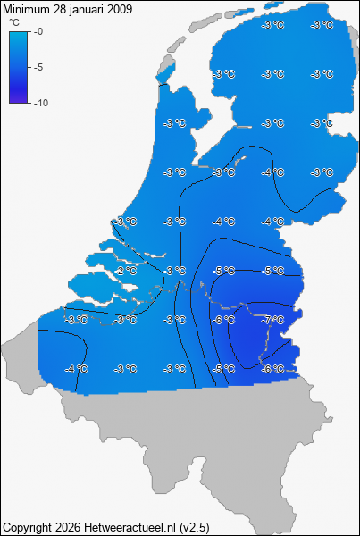 Minimum temperatuur 28 januari 2009